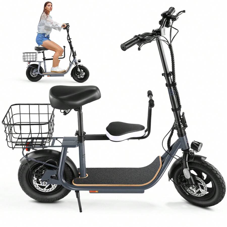 tooluck Electric Scooter Adults With Kid Seat, Electric Scooter Adults With 12" Tires,Up To 30Miles&20MPH, Foldable E Scooter With Seat For Commuting