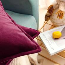 1入組酒紅色靠墊套無填充物簡單素色布藝裝飾靠墊套適用於床、沙發 - 酒紅色 - 查看 5