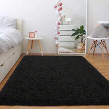1pc Black Rug Modern Fluffy Shaggy Area Rug Super Soft And Cozy Rug Non-Slip Plush Carpet Floor Mat For Thanksgiving Day Chrismas Decor, Rug For Living Room, Bed Room, Dorm, Room Decor, Back To School Supplies - màu đen - Xem 5