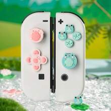 Silicone Cross DPad Button Caps Set Joystick Cover  ABXY Key Buttons Sticker Compatible With Switch/OLED Joy Con  Frog  Axolotl - Hồng + Xanh lá - Xem 7