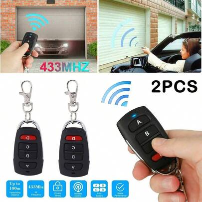 2PCS Universal Garage Door Remote - 433MHz Electric Cloning Control Key Fob Opener, Easy Pairing, Long-Distance Signal, Weather-Resistant, Compatible With Most Brands