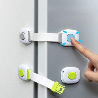 1pc Easy Install White Door Lock With Adhesive Buckle - No Drilling Required, Durable Plastic Bolts Ensure Secure Closure, Anti-Pinch Multi-Function Refrigerator Cabinet Door Lock (Random Backing Style)