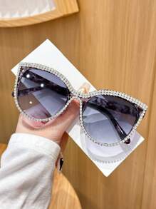 1 件女式塑料猫眼镜框渐变镜片闪亮水钻装饰优雅美观完美辣妹风格性感流行设计时尚眼镜适用于街头摄影、户外、婚礼、音乐节、街头摄影、商务休闲礼品、个性化旅行配件猫眼形墨镜 - 彩色 - 查看 8