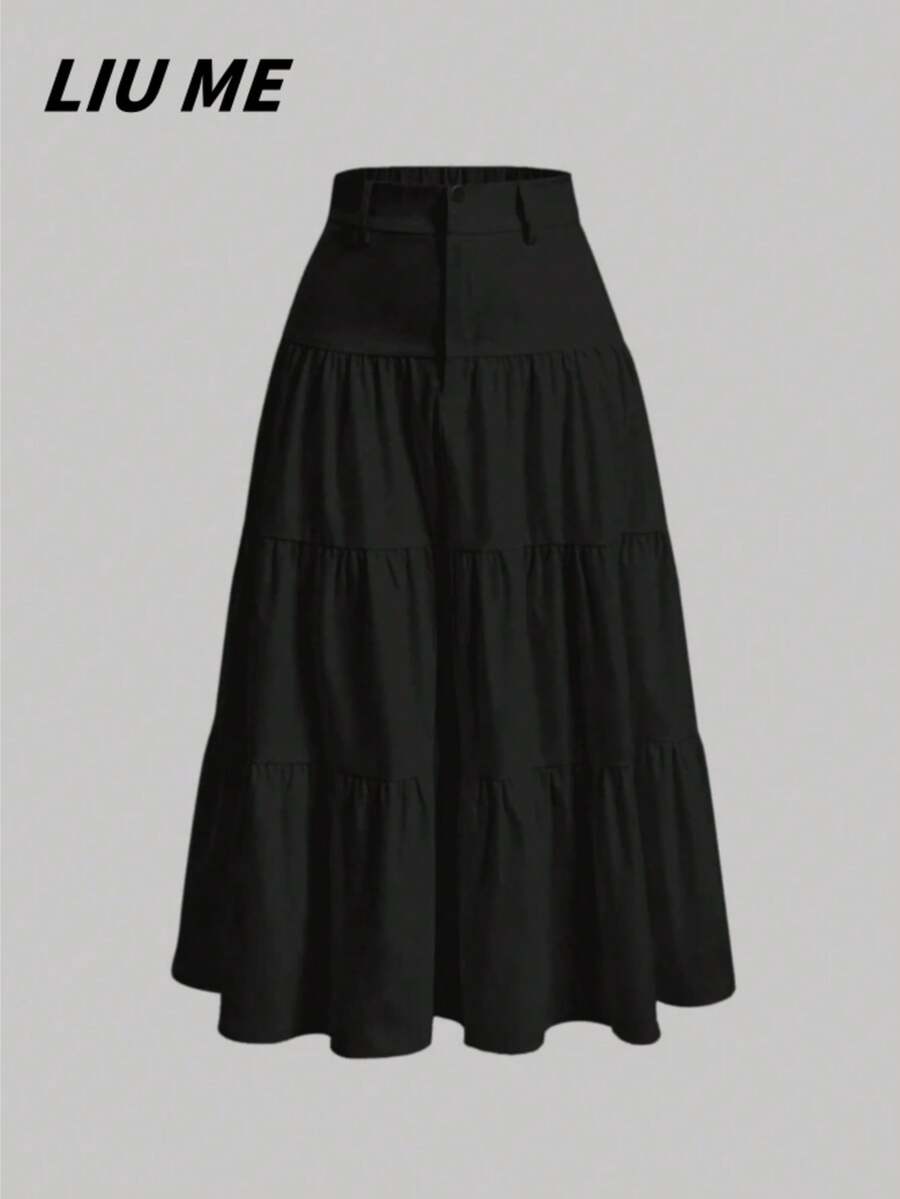 LIU ME Long Skirt 3 Marias With Back Elastic And Internal Lining - 黑色 - 查看 1