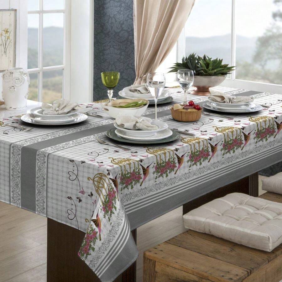 Rustic Oxford Luxury Linen Tablecloth 4/6/8 Seats Various Prints - Hummingbird - View 1