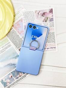 Luxury Minimalist Solid Blue Phone Case, Compatible With Samsung Galaxy Z Flip 5 6, Z Flip6, ZFlip 5, Zflip6, Zflip5, Shock-Resistant Back Cover, Waterproof, Anti-Fall, Scratch-Resistant - Blue - View 3