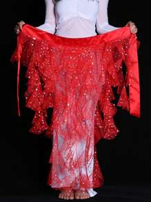 1pc Women's Belly Dance Hip Scarf Skirt With Tassel Hem And Waist Tie, Wavy Hem - Multicolor - View 26