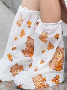 2/5 双防水轻便卡通印花鞋套 | 加长、加厚、便携、耐用的鞋套，带有可爱的动物和心形图案，适合户外活动