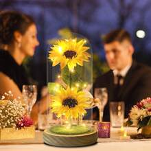 1pc Yellow Eternal Sunflower Glass Shade Lamp, Simulated Sunflower, Artificial Decorations, Home Decorative Ornaments