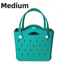 Beach Bag Fashion EVA Waterproof Rubber Picnic Storage Basket Travel Shopping Handbag Women Shoulder Solid Color Tote Bag - 綠色 - 查看 2
