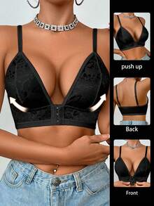 Reggiseno comodo da indossare tutti i giorni con chiusura davanti senza fili per le donne - nero - Visualizzare 1