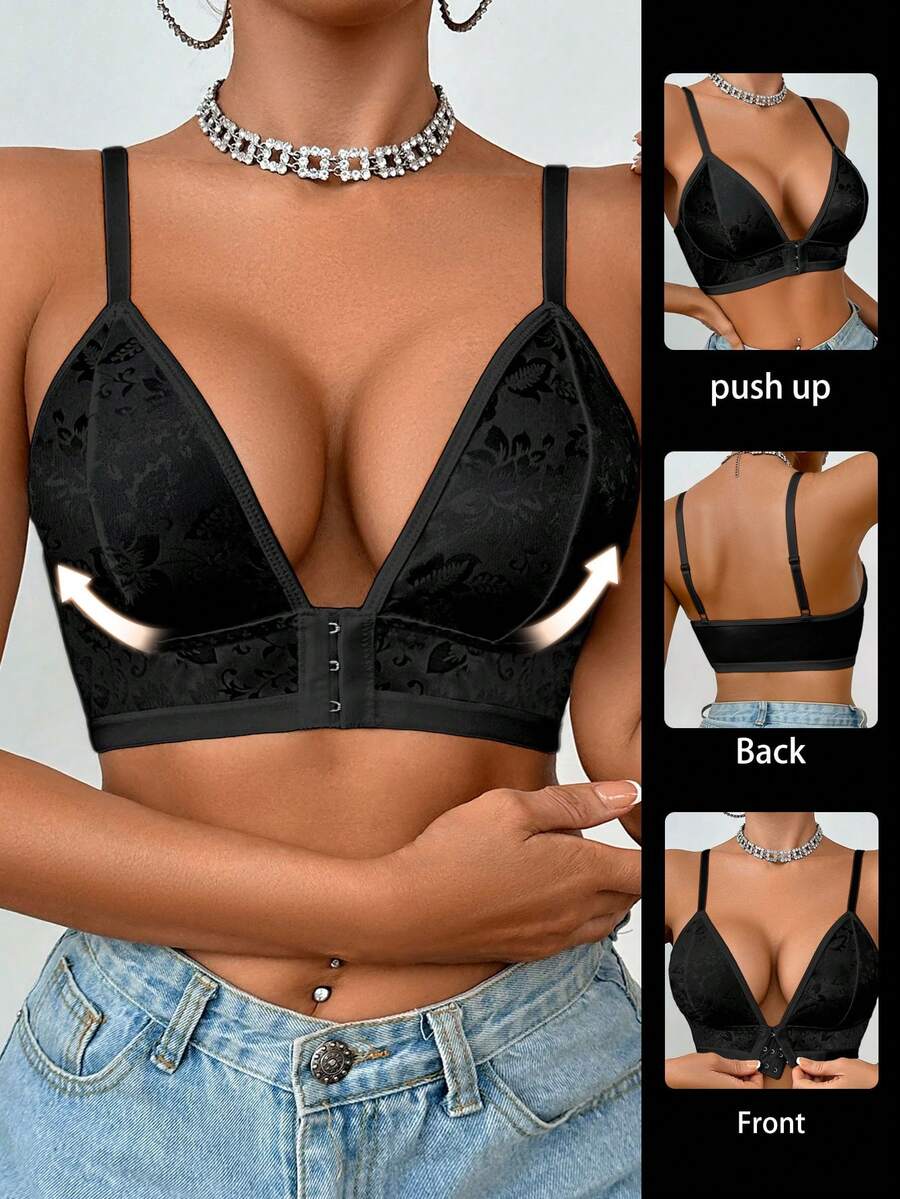 Reggiseno comodo da indossare tutti i giorni con chiusura davanti senza fili per le donne - nero - Visualizzare 1