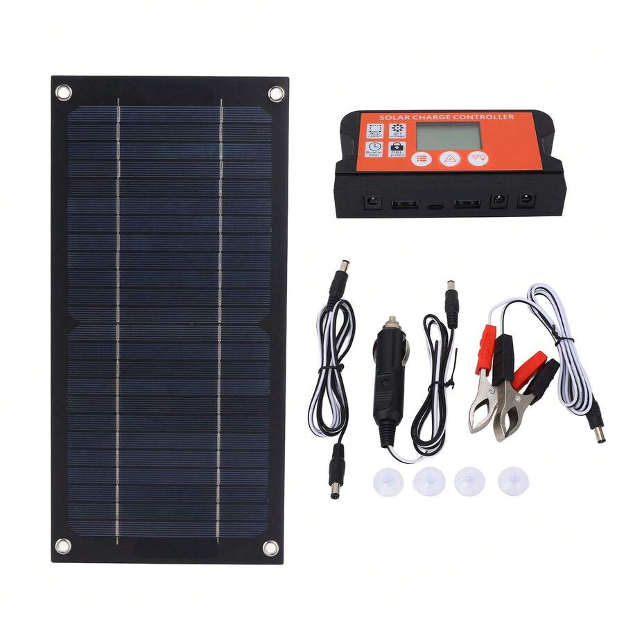 Kit de Panel Solar Monocristalino de 600W con Controlador de Carga de 100 A, Portátil Ligero para Aplicaciones de la Red de Botes de Vehículos Recreativos - Negro - Ver 1