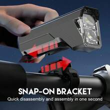 1 件超亮 USB 可充电自行车灯，强力自行车前灯，5 种灯光模式，易于安装，适合男女儿童公路山地自行车 - 黑色 - 查看 4