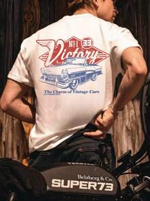 Men's Retro Car Element Printed Short Sleeve T-Shirt, Comfortable & Breathable, Suitable For Summer Wear, Lead The Fashion - White - View 3