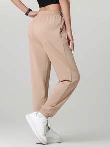 Women'S Outdoor Casual Running Pants - Elastic Waistband Pockets Sports Trousers, Lightweight All-Season Pants, Women'S Athletic Long Pants, Suitable For Gym, Machine Washable, Solid Color Design, Comfortable Fit, Y-Shape Style, Stretchy Waist, Ideal For Outdoor Hiking & Sports Enthusiasts Tights Spring - Brown - View 5
