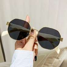 Personalized Geometric Sunglasses, Fashionable Large Frame Coffee Brown Sunglasses, Large Frame Metal Glasses