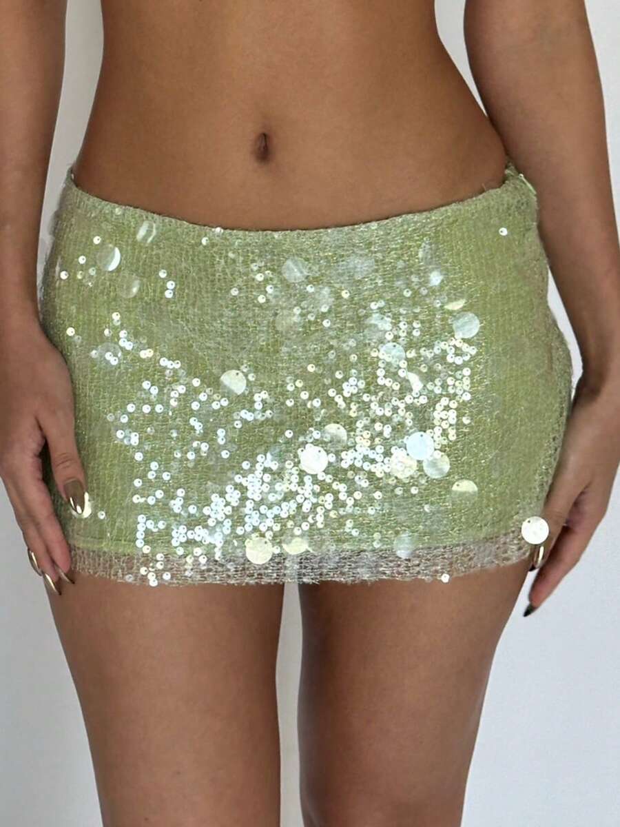 Sequins Mini Skirts Low Rise Bodycon Short Skirt Hot Girl Y2K Sparkle Skirt Women Festival Rave Club Party Holiday - màu xanh lá - Xem 1