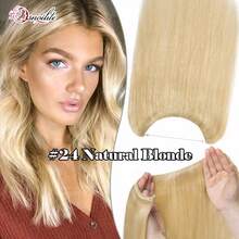 Invisible Headband Wire Clip In Remy Human Hair Extensions Full Head Extensiones De Cabello Humano #24 Natural Blonde #27 Dark Blonde #60 Platinum Blonde #613 Bleach Blonde - #24 Tóc vàng tự nhiên - Xem 2