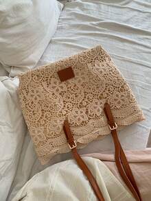 Letnia, świeża i delikatna koronkowa torba typu tote, wydrążona, swobodna, pojemna torebka do pracy i dojazdów