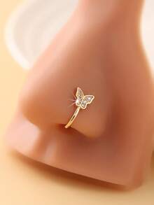 1 件蝴蝶鼻夹 U 型鼻夹鼻环，嵌入式合成方晶锆石，可调节鼻夹/鼻环 - 彩色 - 查看 2