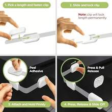 8/6/4 szt. blokad dla dzieci, szybkie i łatwe w montażu blokady do szafek z klejem 3M, bez śrub i magnesów, wielofunkcyjne, odpowiednie do mebli, kuchni, piekarnika, deski sedesowej – biały plastik