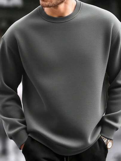 Hanorac casual pentru bărbați cu guler rotund, pulover versatil, asortat, esențial pentru straturi în stil stradal, toamnă/iarnă