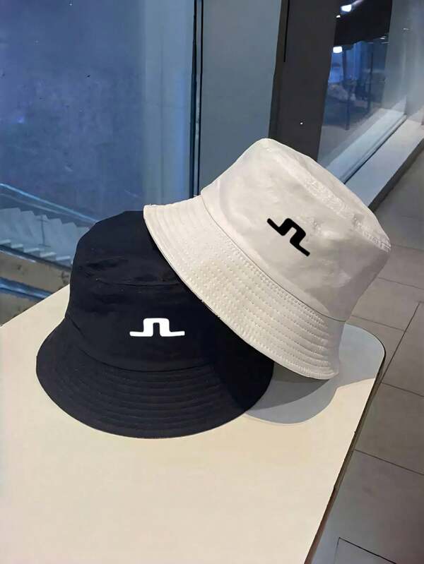 Versátil! Sombrero de cubo de mezcla negro y blanco, estampado de letra N abstracta, gorra de golf casual práctica para protección solar