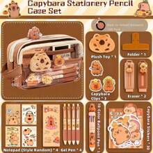 Capibara-Themed Pen Bag. It Has A Large Capacity And Is Transparent With A Handle. In The Maillard Color Scheme, It's A Multifunctional Stationery Box Suitable For Primary And Junior High School Students.,For School Supplies,Back To School