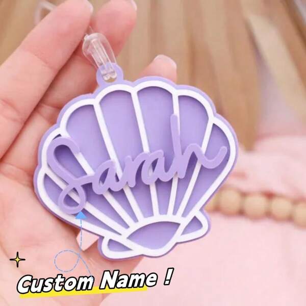 Shell Backpack Custom Name Tag, Name Charm, Purple Shell Backpack Tags, Girls Keychain, Bag Tag,Name Tag For Girls, Luggage Tag Gift For Girls