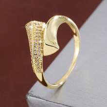 1枚时尚几何三角形交叉设计立方氧化锆女士戒指，休闲礼物 - 彩色 - 查看 1