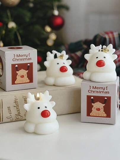 1pc White Standing Deer, Cute Handmade Soy Wax Candle With English Pear & Freesia Scent, Suitable For Home Decor, Tabletop, Room Fragrance, Party Decoration, Great As Gift For Family And Friends, Suitable For All Seasons To Enhance Atmosphere, Deer Shaped Candle, Fragrance Decor Candle,Gifts Christmas Decorations Room Decor Christmas, Christmas Gifts