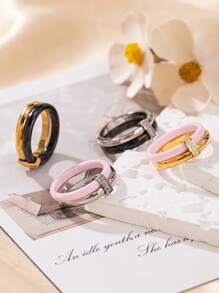 1 Peça Anel de Cerâmica Incrustado de Cobre e Zircônia Personalizado e na Moda, Adequado para Mulheres e Casais, Pode Ser Usado como Presente de Aniversário, Feriado ou Aniversário de Casamento