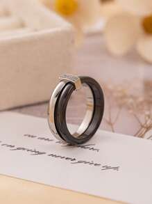 1 Peça Anel de Cerâmica Incrustado de Cobre e Zircônia Personalizado e na Moda, Adequado para Mulheres e Casais, Pode Ser Usado como Presente de Aniversário, Feriado ou Aniversário de Casamento