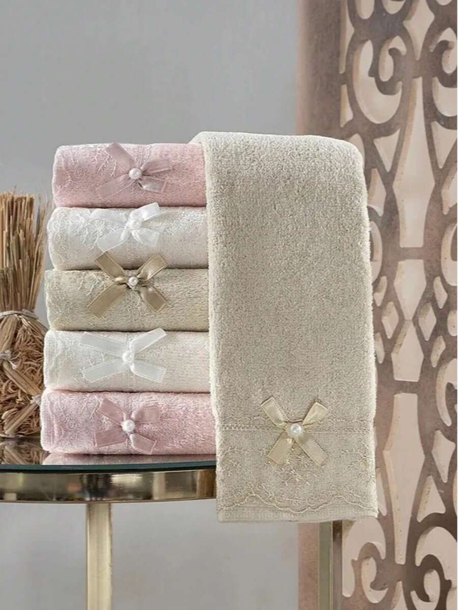 Made In Turkey – Bow 6-Piece Soft & Shiny Hand Towel Set | Kitchen Towels | 30x50 Cm