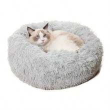 1pc Long Plush Cat Bed, Pet Bed, Round Plush Cat Bed, Cat Bed, Dog Bed - Multicolor - View 5