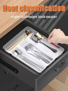 1 pièce Boîte de rangement pour couverts, boîte de rangement pour argenterie, plateau de rangement pour tiroir de cuisine, en matériau plastique PP, convient pour le plan de travail de la cuisine, le rangement dans les tiroirs, les couverts, les baguettes, le compartiment de rangement des ustensiles