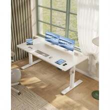 JUMMICO Scrivania Regolabile In Altezza Scrivania Regolabile Electrical Conart Panel Da Caricatore USB Scrivania In Piedi Con Funzioni Di Memoria Standing De140 X 60 Cm Bianco - 比安卡 - 查看 2