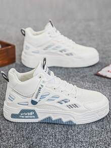 Zapatos casuales para hombres, nuevos tenis de estilo callejero de otoño con diseño de parches de malla, zapatos deportivos casuales transpirables, versátiles zapatos retro de media altura para jóvenes, estudiantes, uso diario de moda, suela gruesa antideslizante y resistente al desgaste de malla - Gris - Ver 2