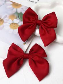 2pcs Girls Red Bow Hair Clips, Suitable For Back To School Season - Red - View 2