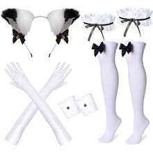 French Maid Apron Fancy Dress Cosplay Costume Gloves Socks Set - 黑白 - 查看 5