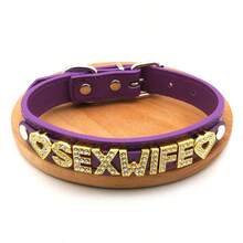 1件性感内衣配饰，紫色皮革水钻“SEXWIFE”颈链，个性化哥特角色扮演首饰 - 彩色 - 查看 5