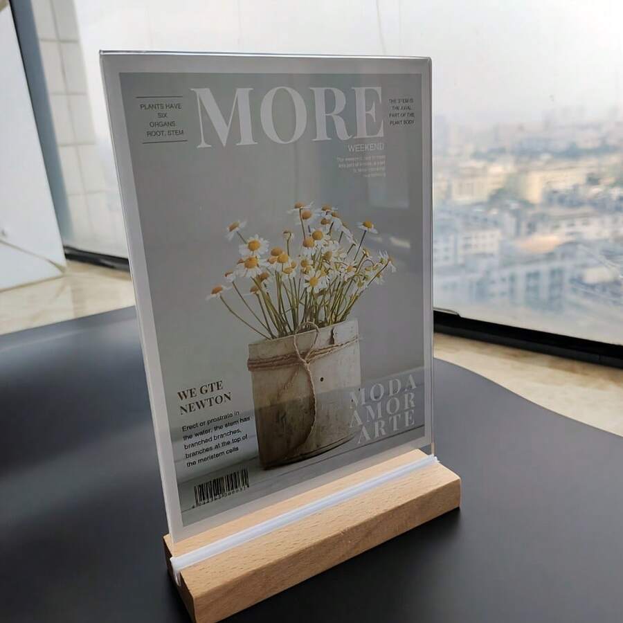 1 件装透明亚克力桌面帐篷,带木质底座 | A4A5/A6 尺寸,PMMA 展示架,适用于菜单、价目表、标牌 | 活动、贸易展览和办公室使用 - 彩色 - 查看 1