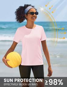 KEFITEVD Women's Short Sleeve T-Shirts UPF 50+ Sun Protection Quick Dry Athletic Running Workout Rash Guard Tops - Rosa Pálido - Ver 4
