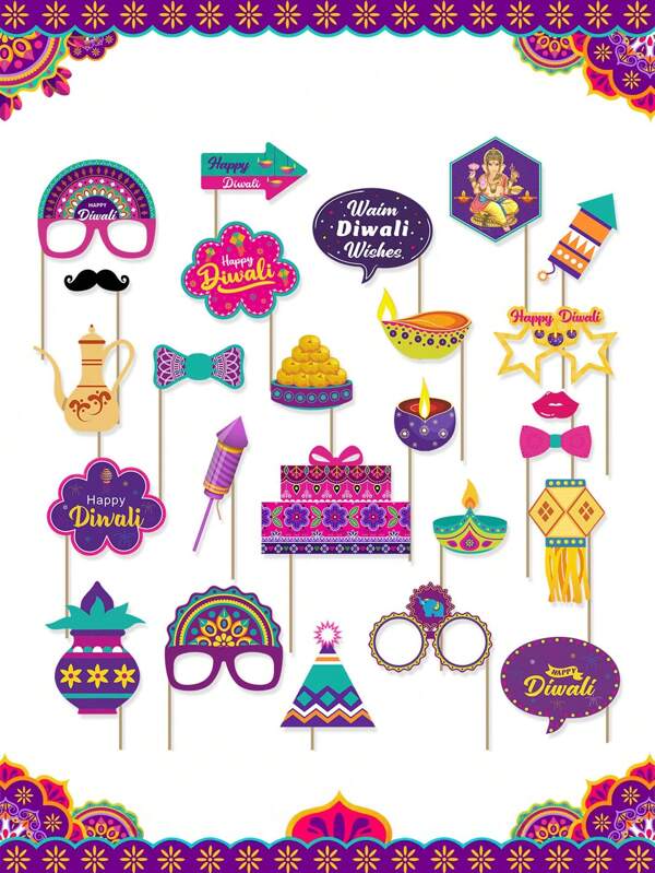 1 set Decoraciones de Diwali, Accesorios para photocall de Feliz Diwali, Decoraciones de Diwali para el hogar, Photocall de fiesta de Diwali, Festival de las Luces de Diwali, Photocall de Diwali para el festival