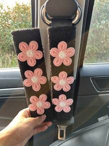 1 buah/2 buah Pelindung Bahu Sabuk Pengaman Mobil Motif Bunga Segar, Lembut dan Nyaman - Satu-Ukuran - View 13