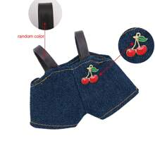 Fischerhut und Latzhose Set, für LABUBU, kombiniert mit gestrickter Perlen Handtasche und Schuhen, modische Accessoires und Zubehör (ohne Plüschpuppe, nur Kleidung und Accessoires)