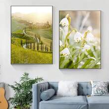 1PC Oil Painting Autumn Sunflowers, Cherry Blossoms, Plants And Flowers, Green Landscape Aesthetics Poster Prints Home Decoration Frameless Fall Murals