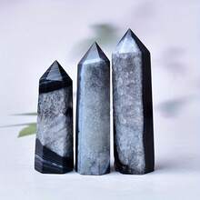 CUPIDCRYSTAL 天然黑玛瑙塔点、水晶柱、完美水晶礼品、裸石珠宝制作、独特家居装饰冥想石 - 黑瑪瑙 - 查看 4