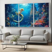 Quadro Decorativo Sereia do Oceano Místico MDF Mosaico Sala Quarto Escritório Impressão Em Hd - Multicolorido - Visão 5